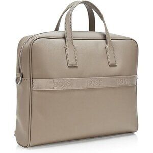BOSS Mens Zair Bonded Leather Brief Case Garden Moss Green Beige NWT